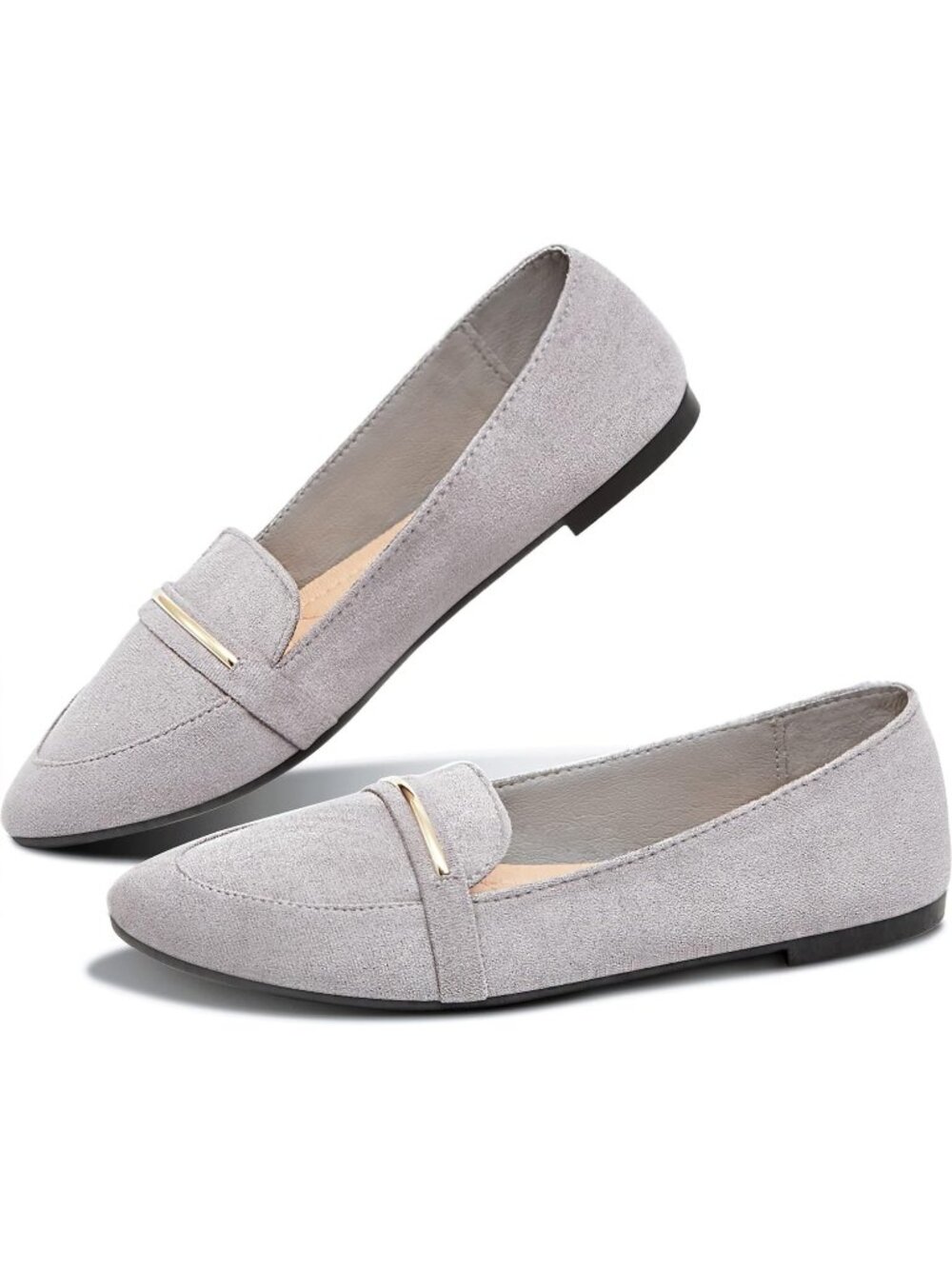 Women's Grey Faux Suede Comfortable Cute Penny Loafer Slip On Ballet Flats
